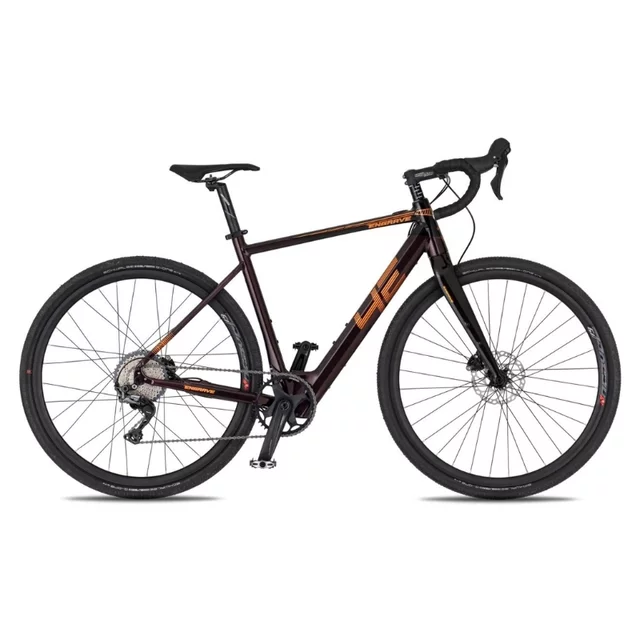 Rower elektryczny gravelowy 4EVER ENGRAVE PRO ∙ osprzęt Shimano GRX ∙ lekka waga 15,3 kg ∙ zasięg do 80 km ∙ karbonowy widelec ∙ gravel - tytan/hologram - aksamitny/metaliczny brąz