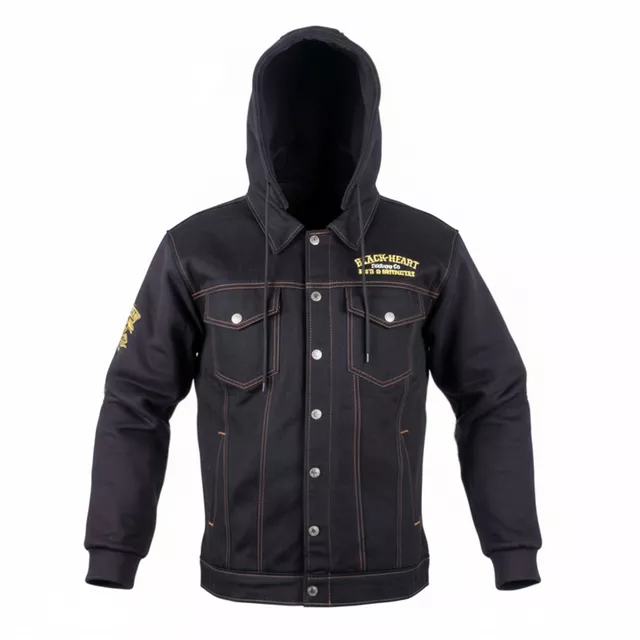 Kurtka motocyklowa W-TEC Black Heart Reeftor ∙ jeansowa ∙ kieszenie na ochraniacze pleców ∙ odpinany kaptur ∙ podszewka ∙ dresowe rękawy - Czarny - Czarny