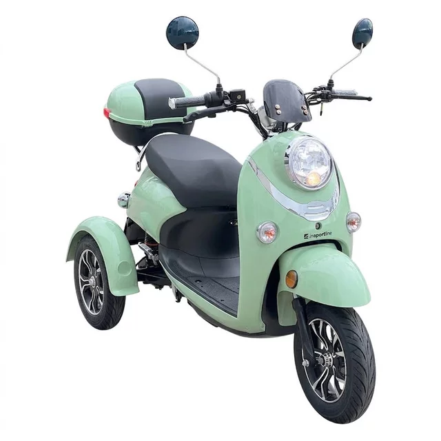 Trójkołowy skuter elektryczny inSPORTline Tarra ∙ dwumiejscowy ∙ 800 W ∙ zasięg do 45 km ∙ nośność 200 kg ∙ bieg wsteczny - Pastelowa zieleń