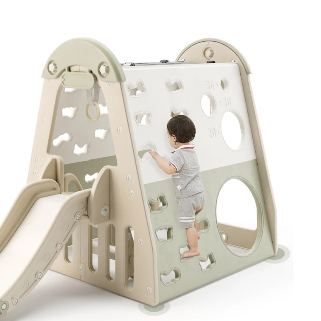 Wewnętrzny plac zabaw dla dzieci 6w1 inSPORTline Climbino ∙ wspinaczkowa ścianka ∙ zjeżdżalnia ∙ huśtawki ∙ koszykówka ∙ nośność 40 kg - Zielony