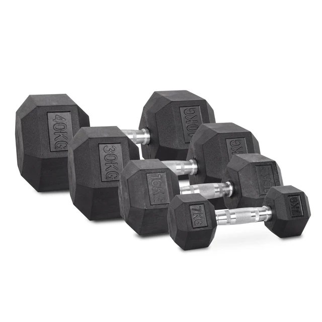 Hantle sześciokątne inSPORTline Hexsteel 2-40 kg ∙ antypoślizgowe uchwyty ∙ gumowana powłoka