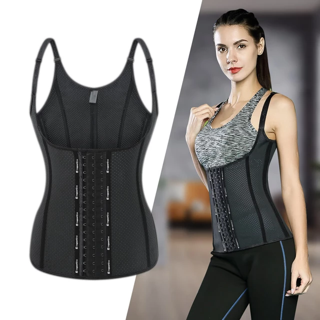 Gorset fitness na ramiączkach inSPORTline Corsup ∙ wyszczuplający ∙ stabilizujący ∙ regulowane ramiączka ∙ perforowany materiał - Beżowy - Czarny