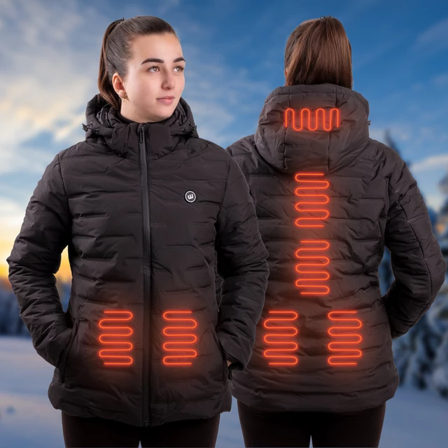 Damska kurtka ogrzewana W-TEC HEATborg Lady ∙ 7 stref grzewczych ∙ włókno węglowe ∙ 3 tryby temp. ∙ waga 880 g ∙ wodoodporna - Czarny