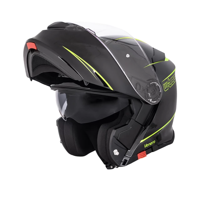 Kask motocyklowy szczękowy z blendą W-TEC Venero - Błyszczący czarno-neonowy żółty
