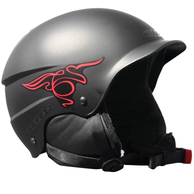 Kask snowboardowy Worker Playful ∙ waga 460 g ∙ otwory wentylacyjne ∙ szybkie zapinanie ∙ pasek na gogle - Czerwony - Czarny