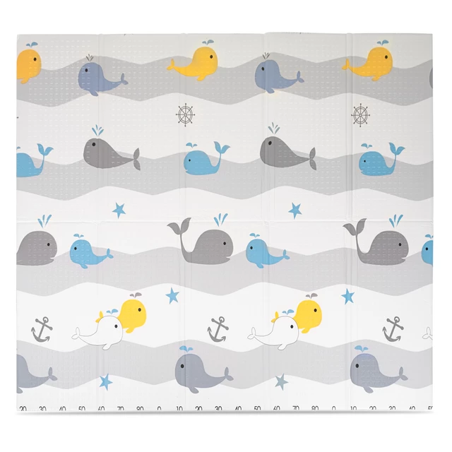 Mata składana podkładka dziecięca inSPORTline Michlino 200x180x1,2 cm ∙ z pianki XPE ∙ antypoślizgowa ∙ z torbą ∙ łatwa do czyszczenia - Miasto/Wieloryby