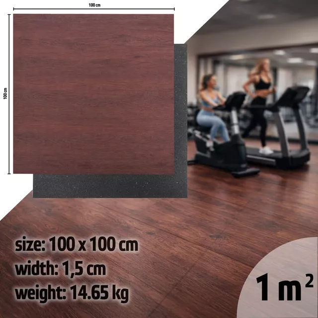 Mata ochronna inSPORTline Luxteko Flat 100x100x1,5 cm ∙ do ciężkich maszyn i hantli ∙ design drewno/marmur ∙ wysoka gęstość ∙ tłumi hałas - drewno