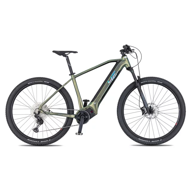 Górski rower elektryczny 4EVER Exstream PRO 820Wh 29" ∙ zasięg 160 km ∙ silnik Brose S-Mag 90 Nm ∙ akumulator 820 Wh - szary diament/srebrny - wąż zielony/hologram