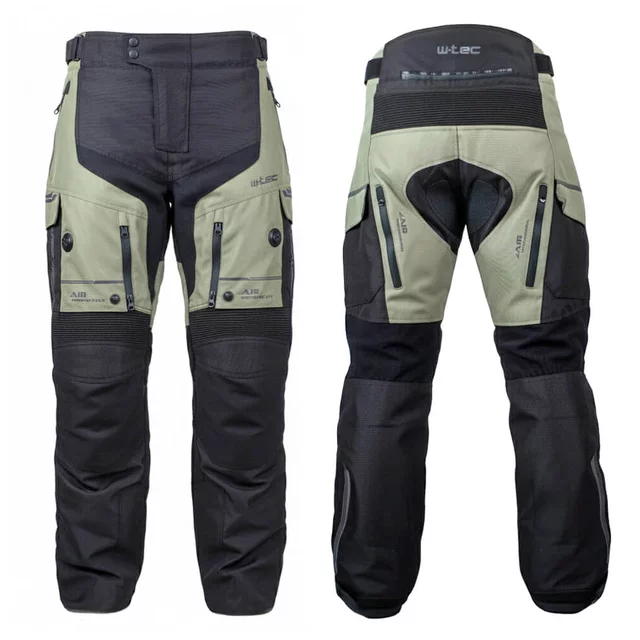 Spodnie motocyklowe W-TEC Karmal ∙ wodoodporne ∙ termiczna wkładka ∙ certyfikowane ochraniacze ∙ wentylowane ∙ kieszenie ∙ odblaski - czarno-oliwkowy - czarno-oliwkowy