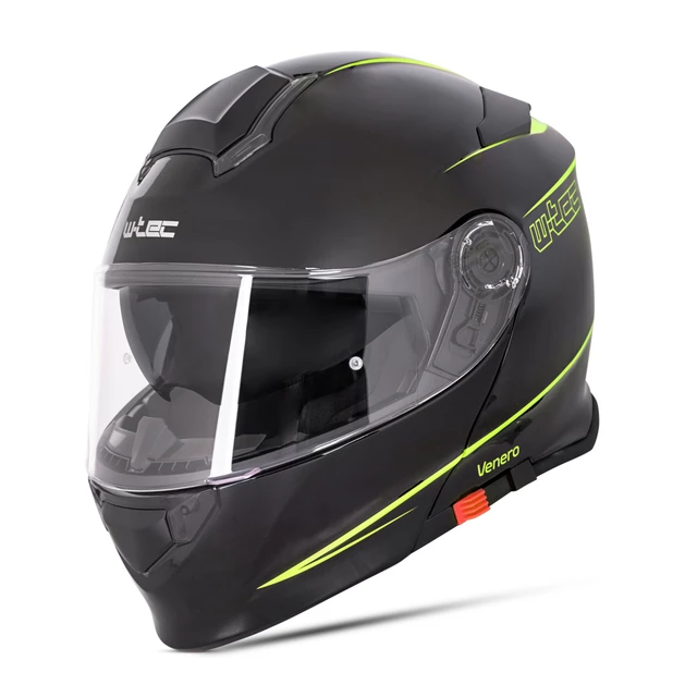 Kask motocyklowy szczękowy z blendą W-TEC Venero - Błyszczący czarno-neonowy żółty