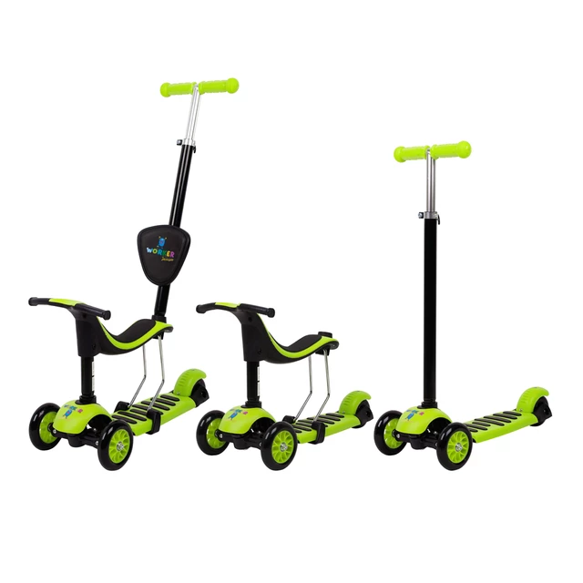 Hulajnoga trójkołowa 3w1 Worker Jaunsee różowa ∙ siodełko i prowadnik ∙ koła PU 120/100 mm ∙ waga 3,1 kg ∙ nośność 50 kg ∙ wiek 1+ - Różowy - Zielony