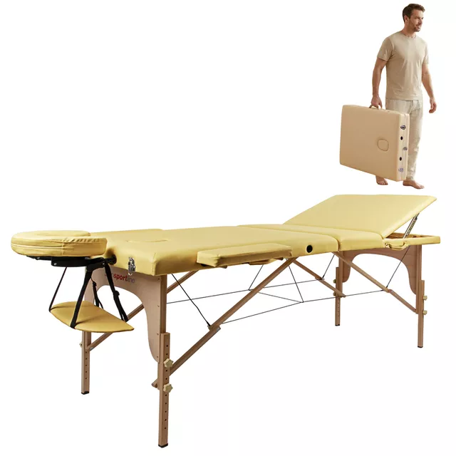 Stół do masażu inSPORTline Japane ∙ składany drewniany ∙ regulacja wysokości 60–85 cm ∙ nośność 250 kg - Złoty