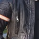 Męska skórzana kurtka motocyklowa W-TEC Hellsto - czarny z beżowo-pomarańczowym paskiem