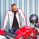 Męska kurtka motocyklowa W-TEC 91 Cordura - biała z czerwono-niebieskim paskiem