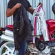 Męska kurtka motocyklowa W-TEC 91 Cordura - biała z czerwono-niebieskim paskiem